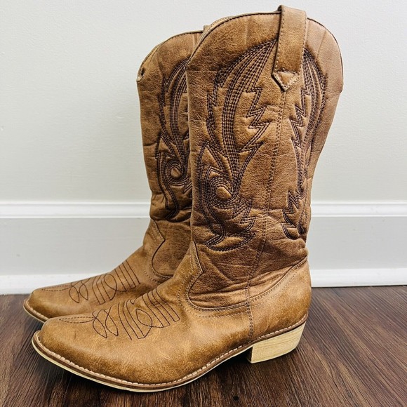 Coconuts Shoes - COCONUTS Sz 7 Cowgirl Boots ~ Mid-Calf Brown Floral Tough Western Leather